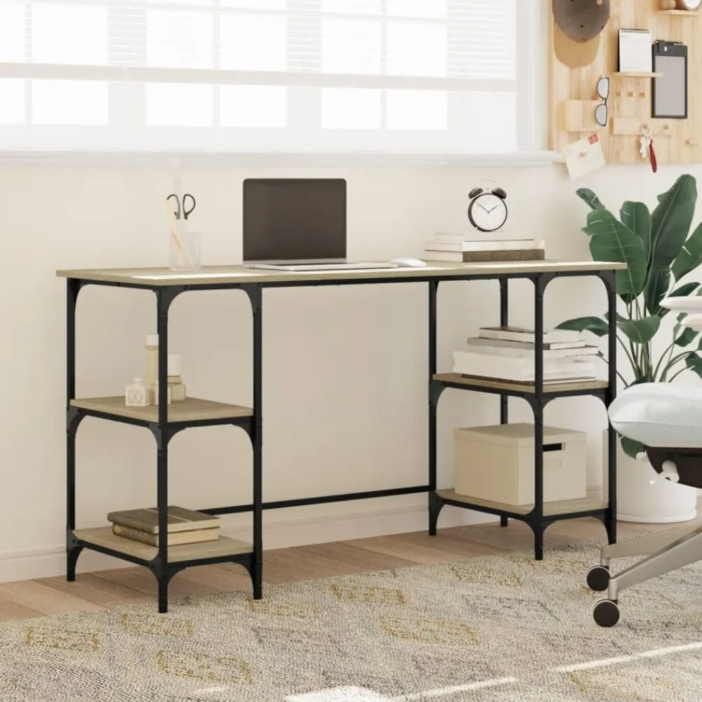 vidaXL Bureau chêne sonoma 140x50x75 cm métal et bois d'ingénierie