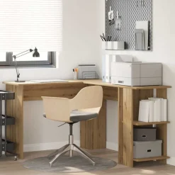 Meubles De Bureau-vidaXL Bureau d'angle avec étagère Chêne artisanal 140 x 113,5 x 75 cm ch&ecirc;ne artisanal