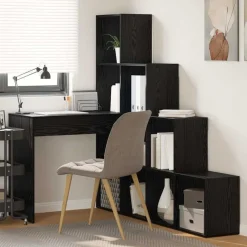 Meubles De Bureau-vidaXL Bureau d'angle avec étagère Chêne noir 101,5 x 149,5 x 149,5 cm Ch&ecirc;ne noir