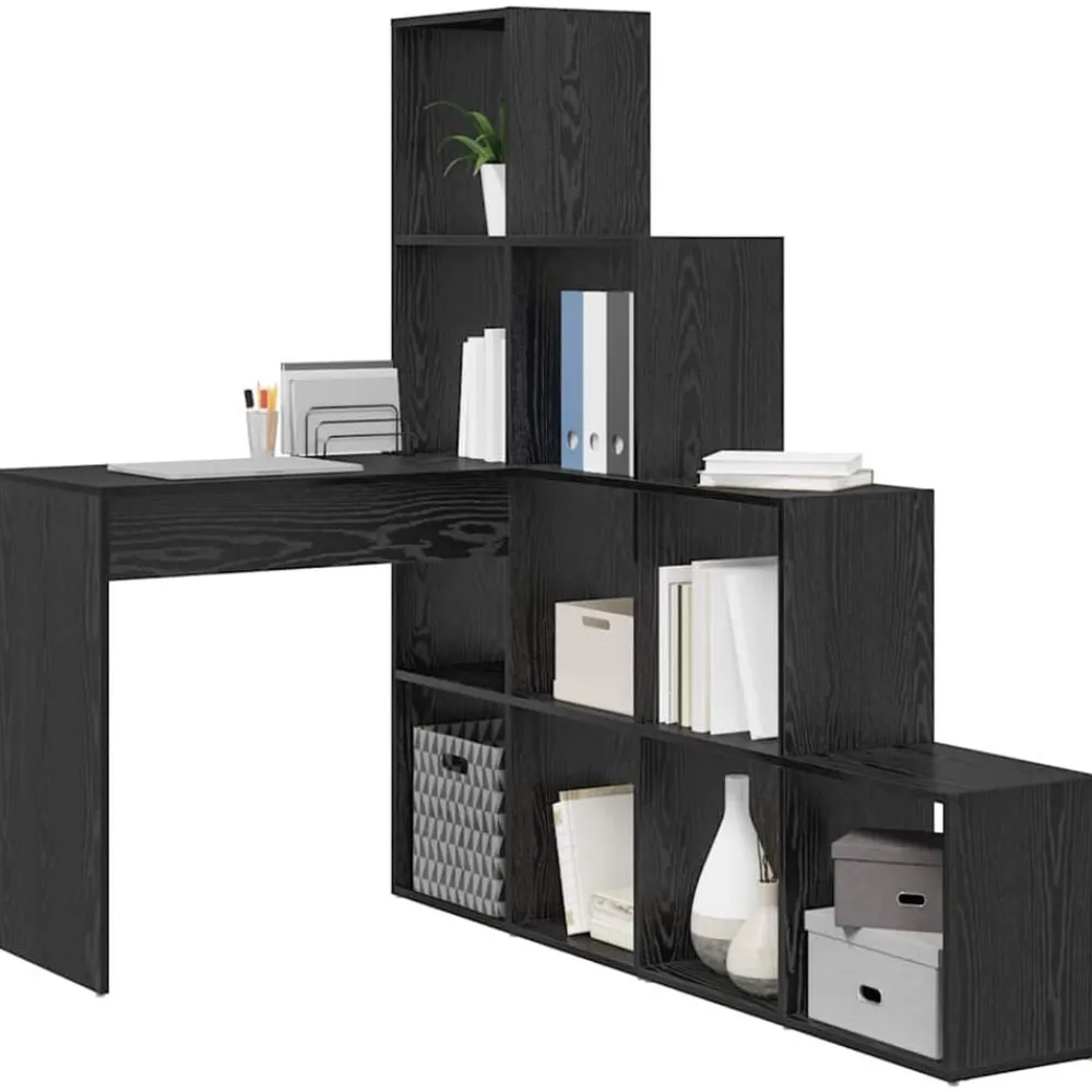 Meubles De Bureau-vidaXL Bureau d'angle avec étagère Chêne noir 101,5 x 149,5 x 149,5 cm Chêne noir
