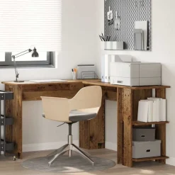 Meubles De Bureau-vidaXL Bureau d'angle avec étagère 140 x 113,5 x 75 cm Bois ancien