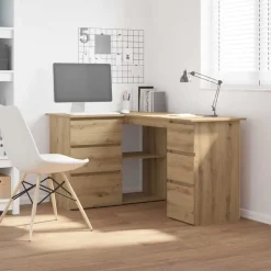 vidaXL Bureau d'angle chêne artisanal 145x100x76 cm bois d'ingénierie