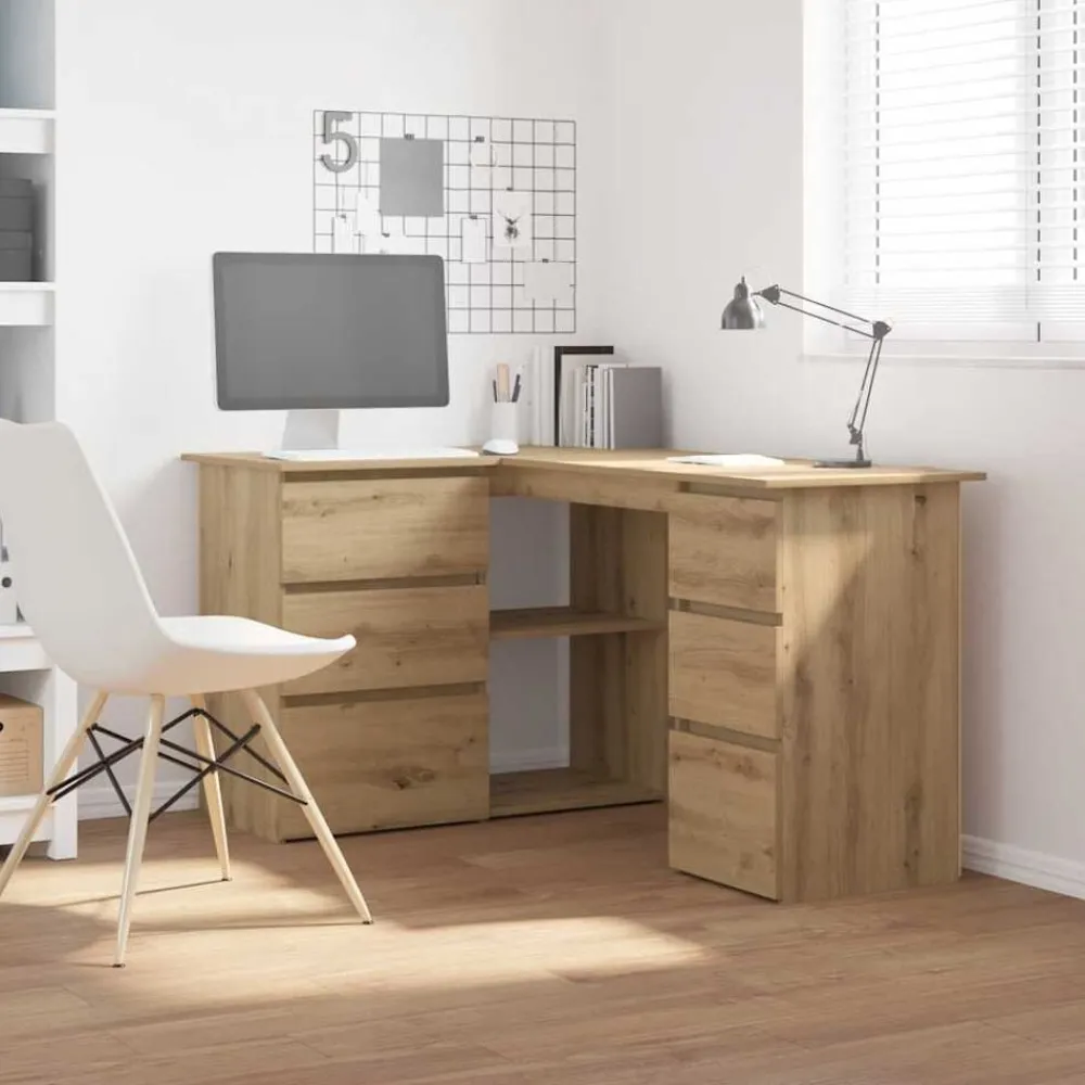 vidaXL Bureau d'angle chêne artisanal 145x100x76 cm bois d'ingénierie