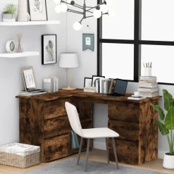 Meubles De Bureau-vidaXL Bureau d'angle Chêne fumé 145x100x76 cm Bois d'ingénierie Ch&ecirc;ne fumé