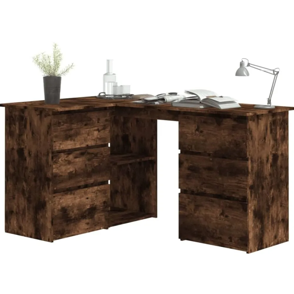 Meubles De Bureau-vidaXL Bureau d'angle Chêne fumé 145x100x76 cm Bois d'ingénierie Chêne fumé