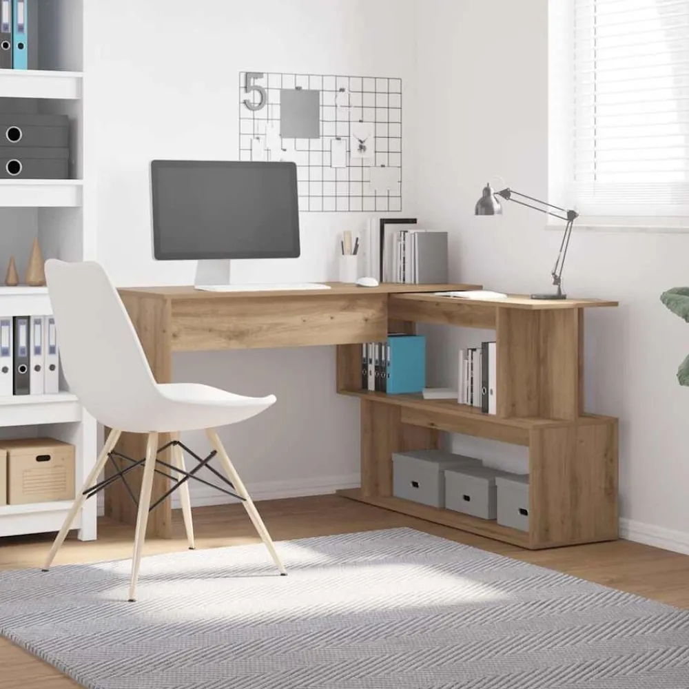vidaXL Bureau d'angle chêne artisanal 200,5x50x76 cm bois d'ingénierie
