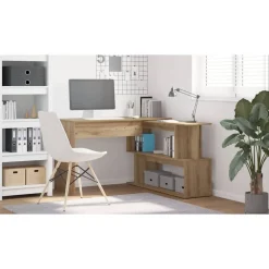 vidaXL Bureau d'angle chêne artisanal 200,5x50x76 cm bois d'ingénierie