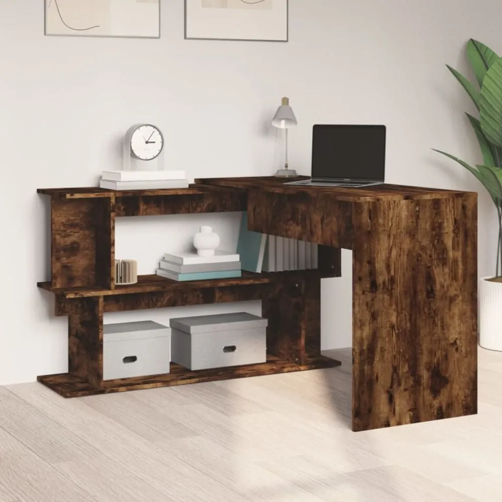 vidaXL Bureau d'angle Chêne fumé 200x50x76 cm Bois d'ingénierie