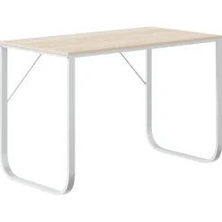 Meubles De Bureau-vidaXL Bureau d'ordinateur Blanc et chêne 110x60x73 cm Aggloméré blanc et ch&ecirc;ne