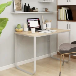 Meubles De Bureau-vidaXL Bureau d'ordinateur Blanc et chêne 110x60x73 cm Aggloméré blanc et ch&ecirc;ne