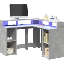 vidaXL Bureau et lumières LED 130x130x91cm bois ingénierie
