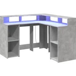 vidaXL Bureau et lumières LED 130x130x91cm bois ingénierie