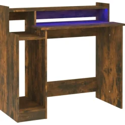 vidaXL Bureau et lumières LED Chêne fumé 97x45x90 cm Bois d'ingénierie