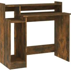 vidaXL Bureau et lumières LED Chêne fumé 97x45x90 cm Bois d'ingénierie