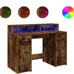 vidaXL Bureau et lumières LED chêne fumé 120x55x91cm bois d'ingénierie
