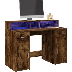 vidaXL Bureau et lumières LED chêne fumé 120x55x91cm bois d'ingénierie