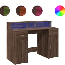 Meubles De Bureau-vidaXL Bureau et lumières LED chêne marron bois d'ingénierie Chêne marron
