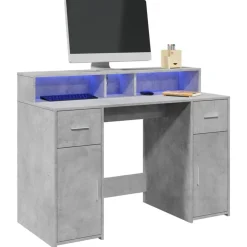Meubles De Bureau-vidaXL Bureau et lumières LED 120x55x91cm bois d'ingénierie Gris béton