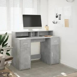 Meubles De Bureau-vidaXL Bureau et lumières LED 120x55x91cm bois d'ingénierie Gris béton