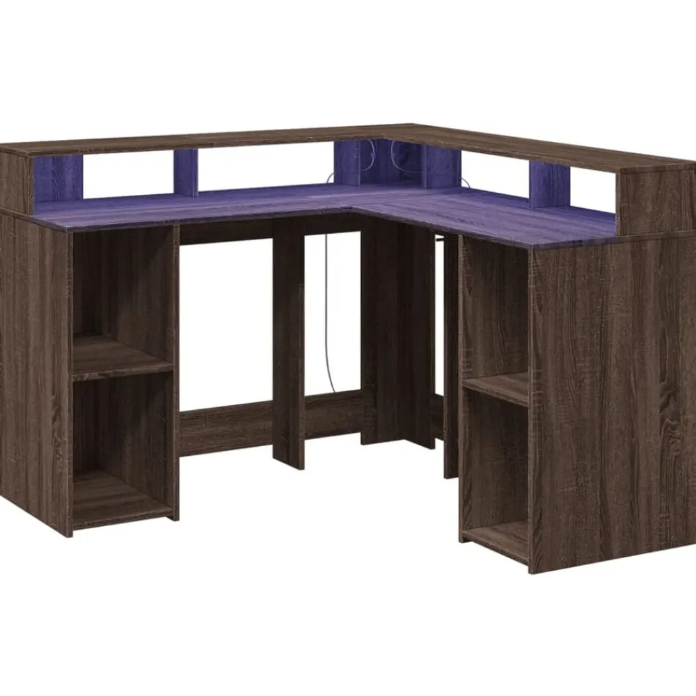 vidaXL Bureau et lumières LED chêne marron bois d'ingénierie