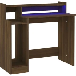 vidaXL Bureau et lumières LED Chêne brun 97x45x90 cm Bois d'ingénierie