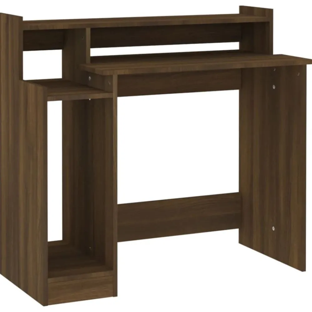 vidaXL Bureau et lumières LED Chêne brun 97x45x90 cm Bois d'ingénierie