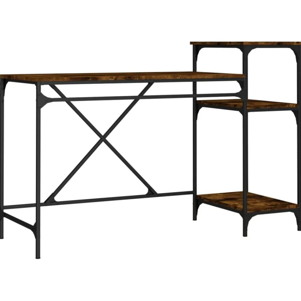 vidaXL Bureau et étagères chêne fumé 135x50x90cm bois d'ingénierie/fer