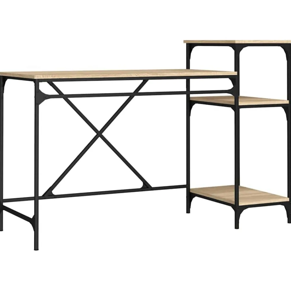 vidaXL Bureau et étagères chêne sonoma 135x50x90cm bois ingénierie/fer