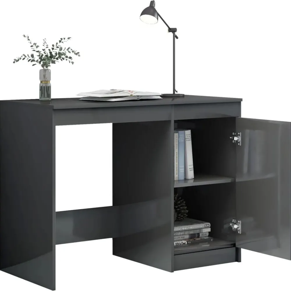 Meubles De Bureau-vidaXL Bureau 100x50x76 cm Aggloméré gris brillant