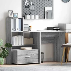 Meubles De Bureau-vidaXL Bureau Gris Sonoma 131,5 x 50 x 106,5 cm Bois d'ingénierie Sonoma gris