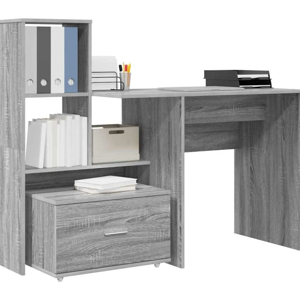 Meubles De Bureau-vidaXL Bureau Gris Sonoma 131,5 x 50 x 106,5 cm Bois d'ingénierie Sonoma gris