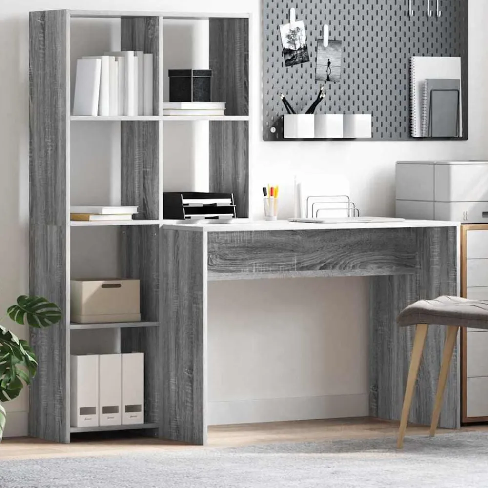 vidaXL Bureau Gris Sonoma 138,5 x 55 x 143 cm Bois d'ingénierie