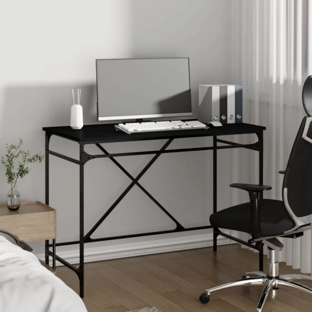 Meubles De Bureau-vidaXL Bureau 100x50x75 cm bois d'ingénierie et fer Noir