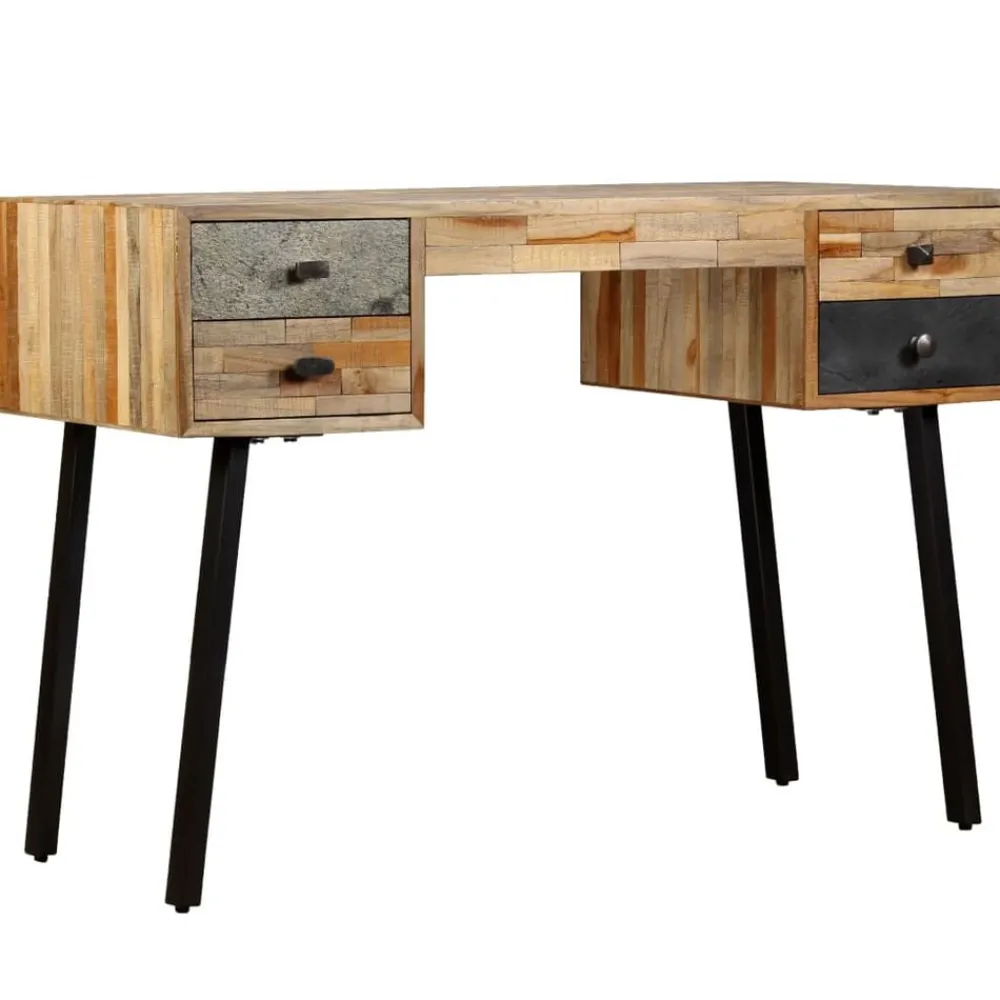 vidaXL Bureau Teck de récupération massif 110 x 50 x 76 cm