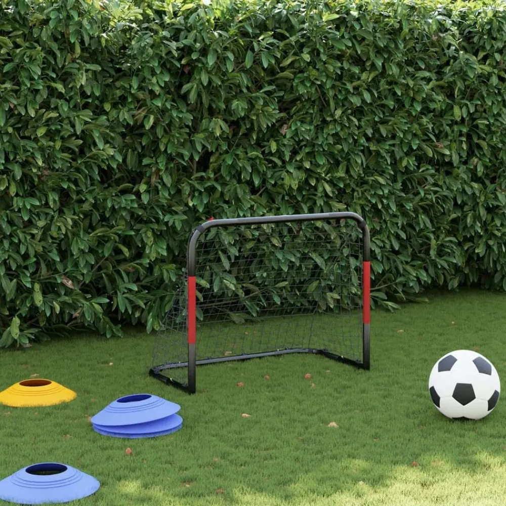 vidaXL But de football avec filet rouge et noir 90x48x71 cm acier