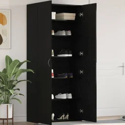 Produits Ménagers-vidaXL Cabinet à chaussures Noir 80 x 35.5 x 180 cm Bois d'ingénierie Ch&ecirc;ne noir