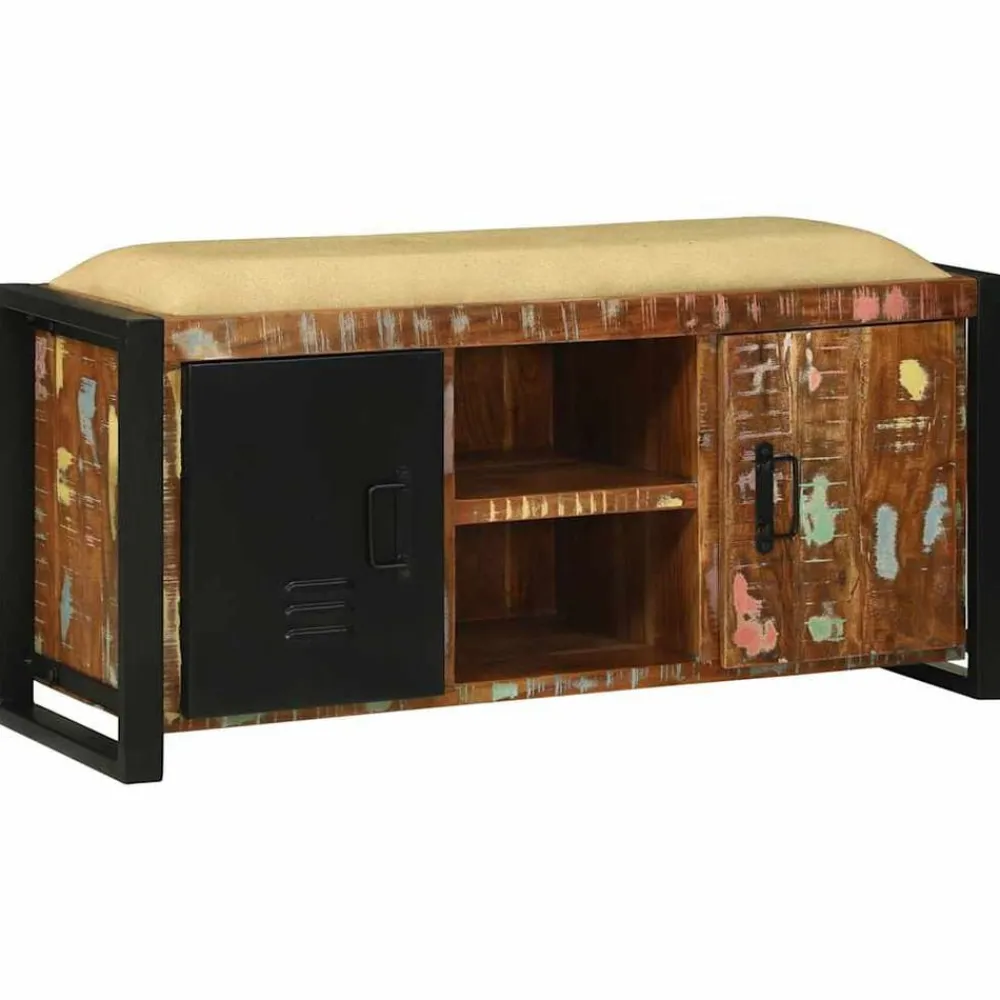 Bancs-vidaXL Cabinet Banc Multicolore Bois massif de récupération