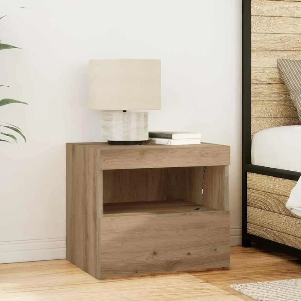 Tables-vidaXL Cabinet de chevet avec tiroir Chêne artisanal 50 x 40 x 45 cm chêne artisanal
