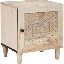 Tables-vidaXL Cabinet de chevet Beige 40 x 33 x 46 cm Bois d'acacia massif Fini blanc décoloré