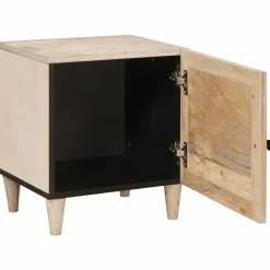 Tables-vidaXL Cabinet de chevet Beige 40 x 33 x 46 cm Bois d'acacia massif Fini blanc décoloré