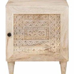 Tables-vidaXL Cabinet de chevet Beige 40 x 33 x 46 cm Bois d'acacia massif Fini blanc décoloré
