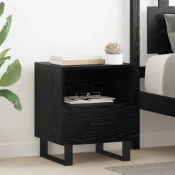 Tables-vidaXL Cabinet de chevet avec tiroir Chêne noir 40 x 35 x 47,5 cm Ch&ecirc;ne noir