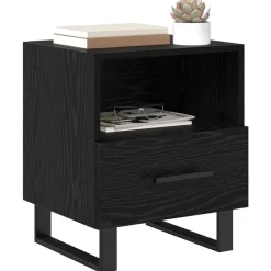 Tables-vidaXL Cabinet de chevet avec tiroir Chêne noir 40 x 35 x 47,5 cm Ch&ecirc;ne noir