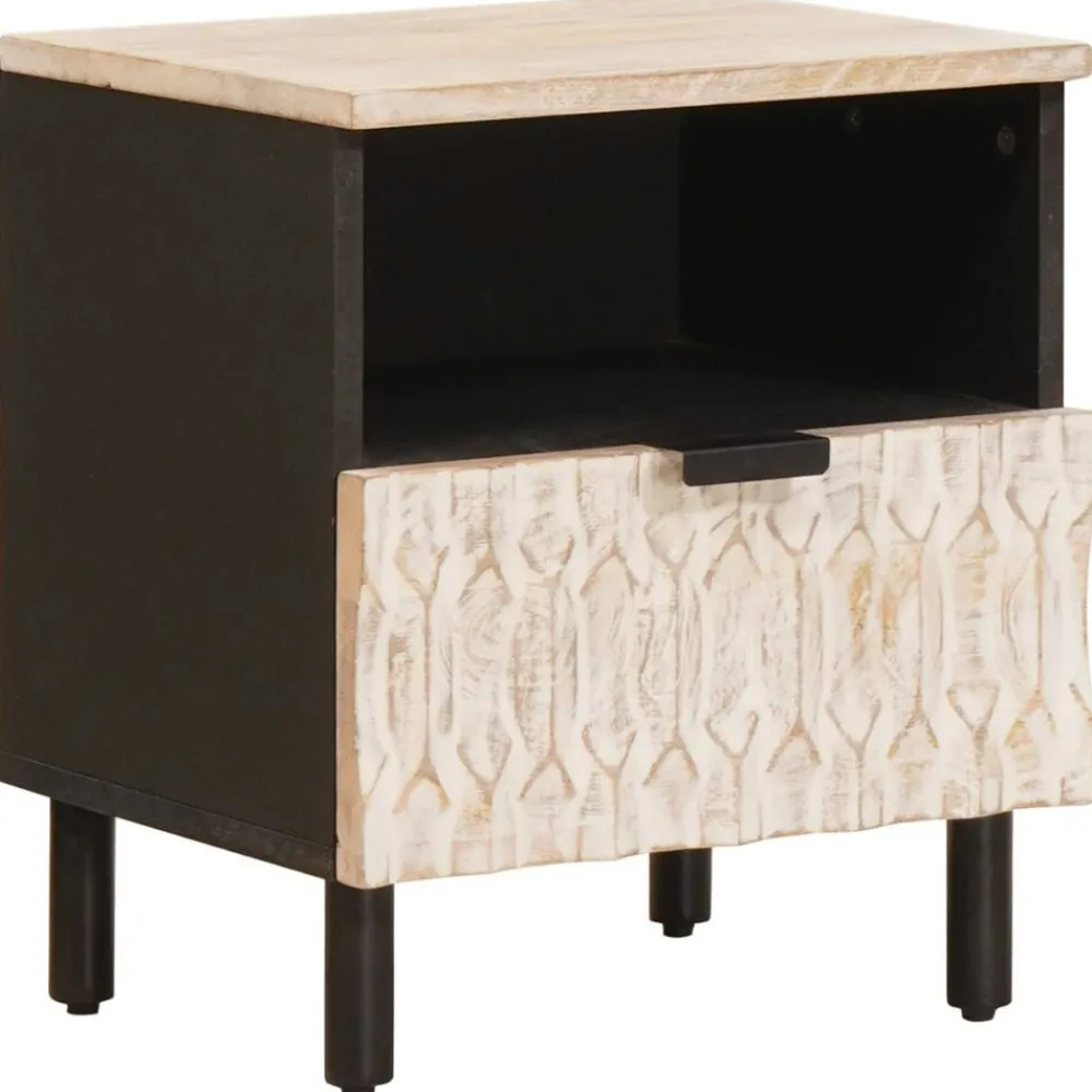 vidaXL Cabinet de chevet Blanc 40 x 33 x 46 cm Bois de mangue massif