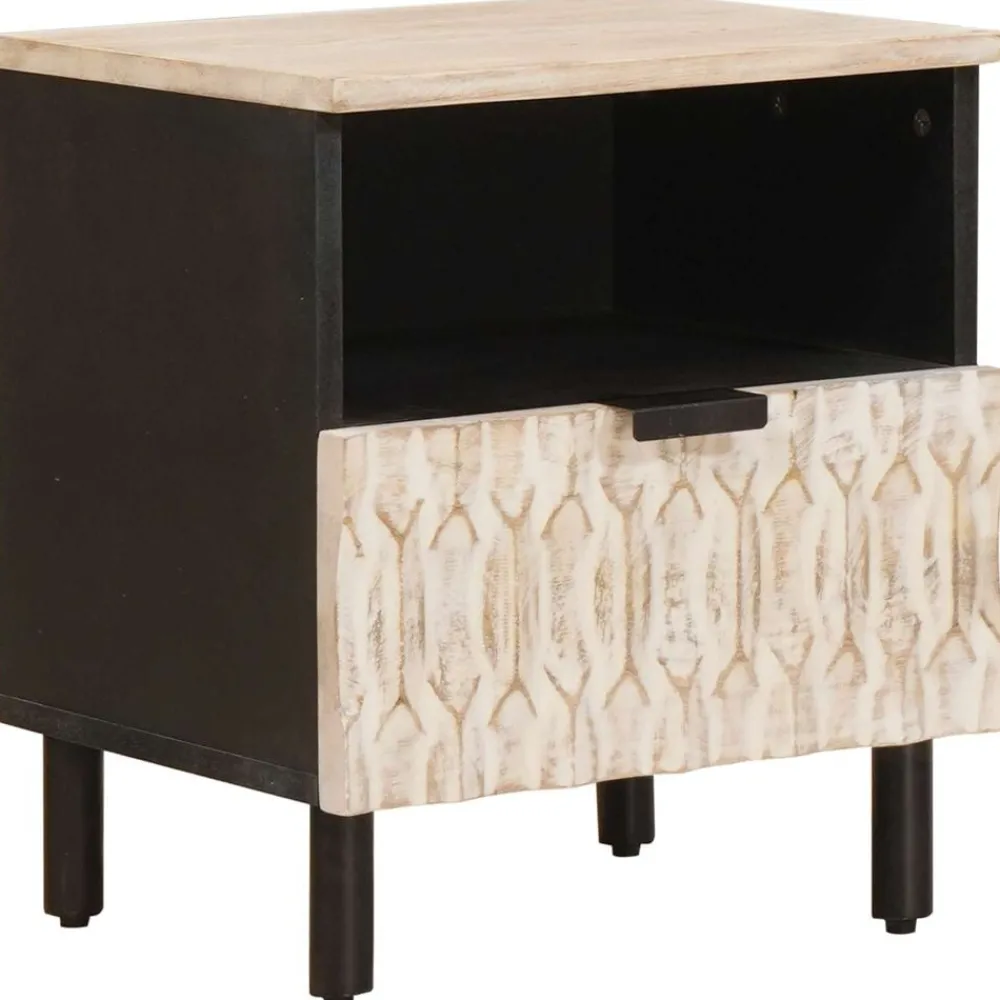 vidaXL Cabinet de chevet Blanc 40 x 33 x 46 cm Bois de mangue massif
