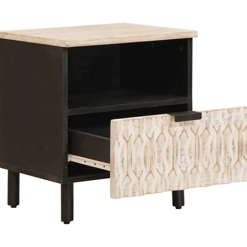 vidaXL Cabinet de chevet Blanc 40 x 33 x 46 cm Bois de mangue massif