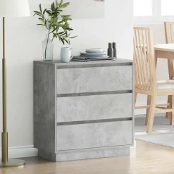 Tables-vidaXL Cabinet de chevet avec tiroir 71 x 34,5 x 75 cm Gris béton