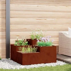 Pelouses & Jardins-vidaXL Cache-pot de jardin Rouillé 80 x 80 x 48 cm Acier patiné Acier résistant aux intempéries