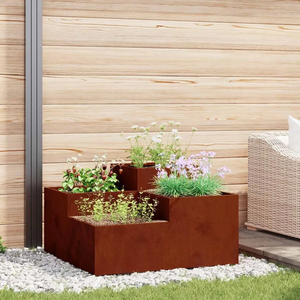 Pelouses & Jardins-vidaXL Cache-pot de jardin Rouillé 80 x 80 x 48 cm Acier patiné Acier résistant aux intempéries
