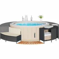 Piscine & Spa-vidaXL Cadre de bain à remous résine tressée bois massif d'acacia Noir